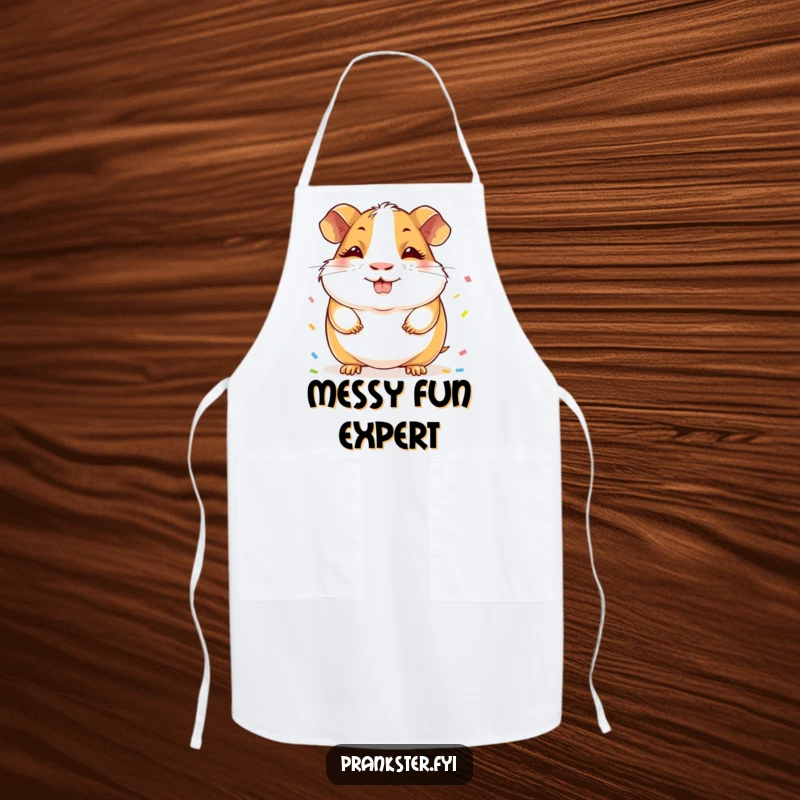 Funny Guinea Pig Apron: A cheerful guinea pig with a sly grin, secretly hiding a pile of confetti behind its back.