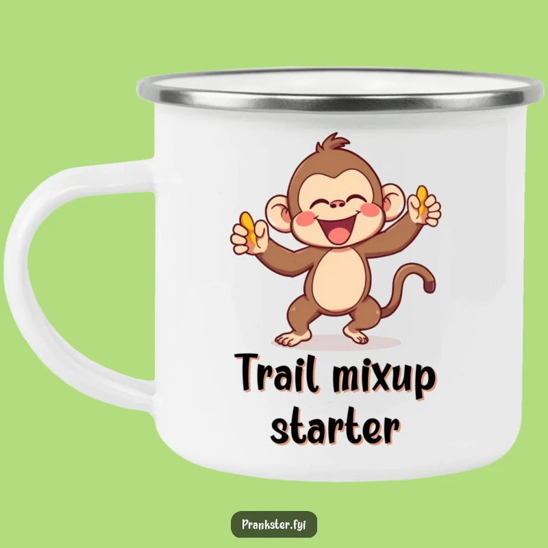 Funny Kawaii Monkey Camping Mug Gleefully Throwing Banana Peel - Outdoor Humor