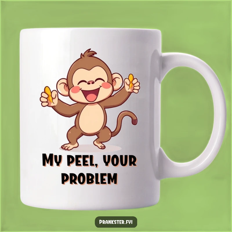 Funny Kawaii Monkey Mug Throwing Banana Peel - Hilarious Prank Gift Idea
