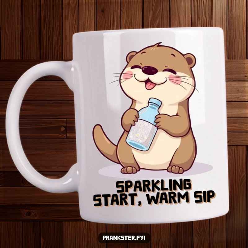 Funny otter mischief mug, a giggling otter swapping glitter for water, embodying playful and sparkly humor.