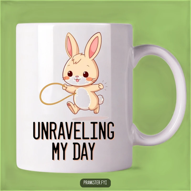 Funny Bunny String Tail Mug - Playful Hopping Rabbit Humor Gift