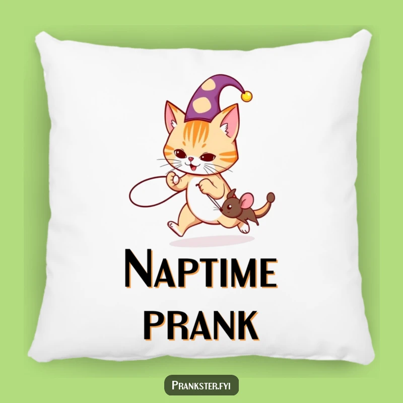 Funny Jester Cat Prank Pillow: Cozy Mischief Cushion, Sweet Humorous Gift