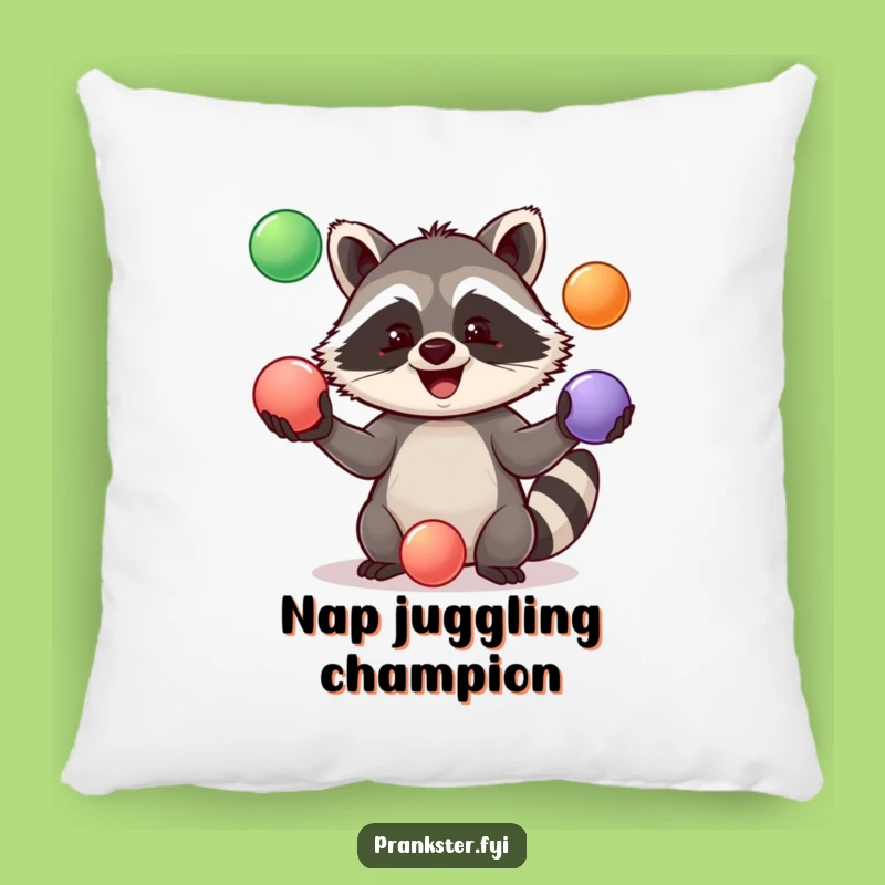 Funny Jolly Raccoon Juggling Pillow - Cozy Comfort with Hilarious Appeal