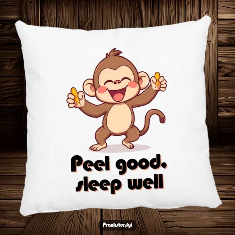 Funny Kawaii Monkey Pillow gleefully throwing a banana peel, a soft and humorous accent pillow that brings joy and a playful touch to any couch or bed.