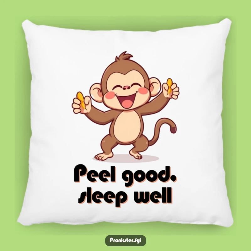 Funny Kawaii Monkey Pillow Gleefully Throwing Banana Peel - Cozy Humor Accent
