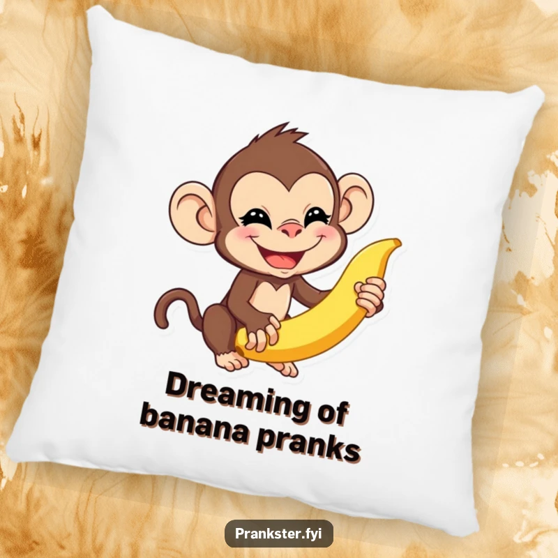 Funny monkey pillow with a mischievous monkey about to flick a banana peel, offering comfort and a touch of playful humor.