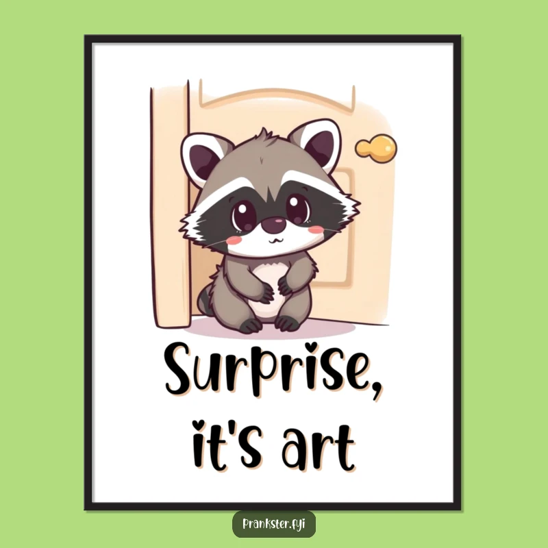 Funny Kawaii Raccoon Digital Art Hiding Surprise - Instant Whimsy