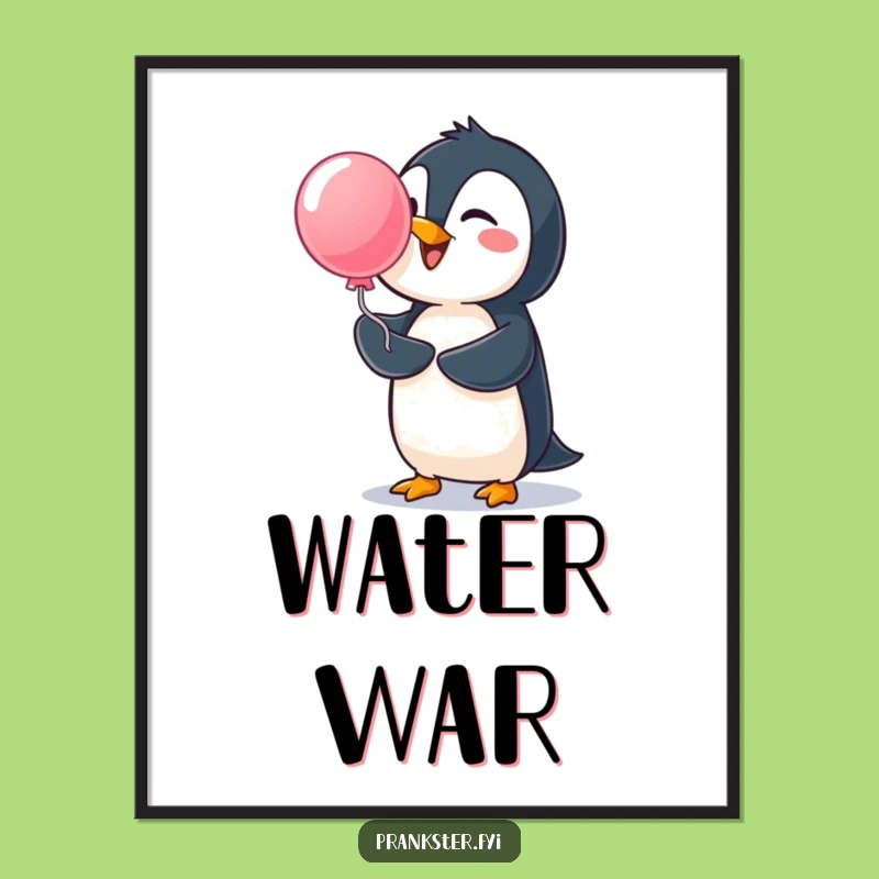 Funny Penguin Water Balloon Digital Art - Instant Splash Printable, Gag Gift