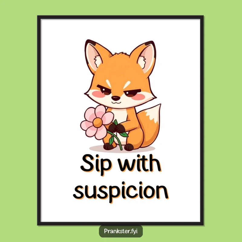Funny Sly Fox Digital Art - Wiggling Eyebrows Fake Flower Print Gift