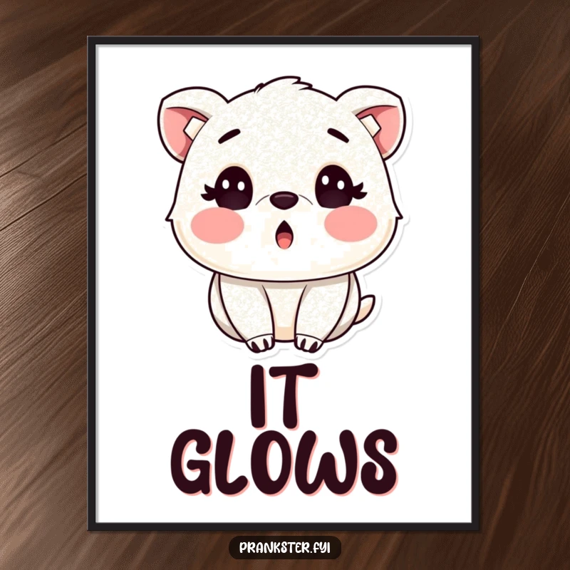 Funny digital art print of a surprised animal with rosy cheeks, dusted with shimmering glitter, creating a joyful and sparkly atmosphere.