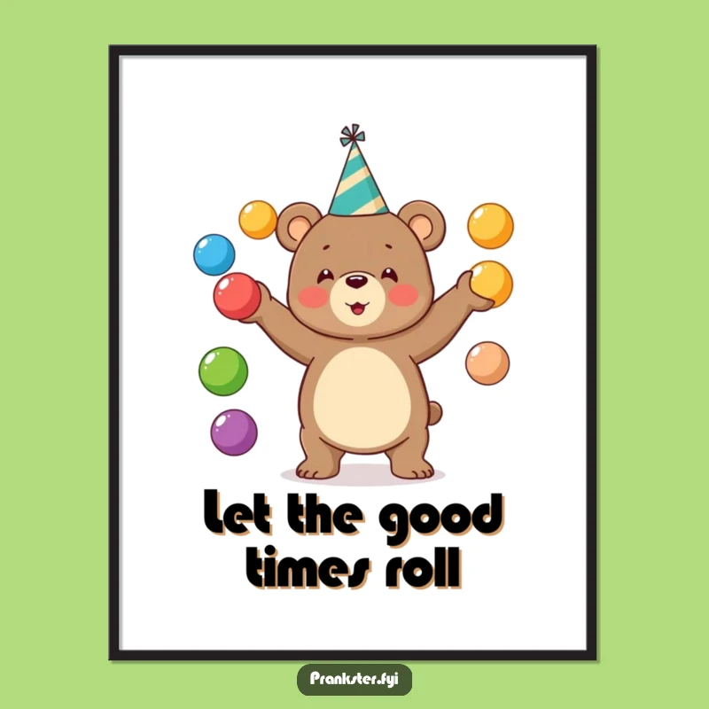 Funny Juggling Bear Digital Art: Festive Downloadable Decor For Party Spaces