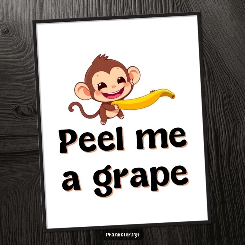 Funny Monkey Digital Art Print of a mischievous monkey throwing a banana peel, instant download, humorous and playful wall decor.