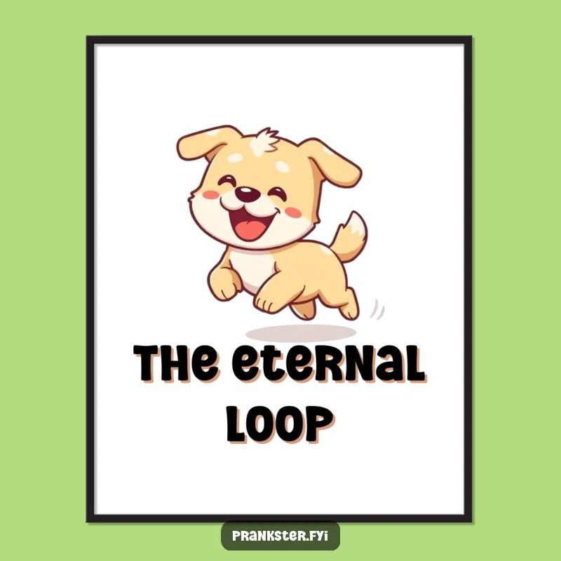 Funny Dizzy Dog Chasing Tail Digital Art: Hilarious Cartoon Pup Print for Walls!