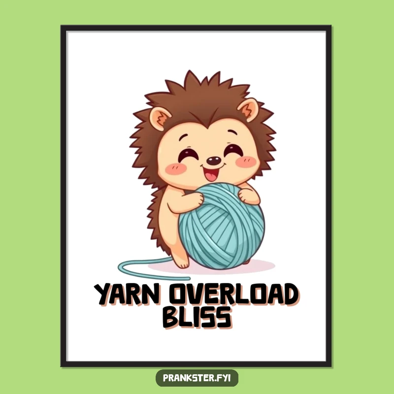 Funny Happy Hedgehog Yarn Ball Digital Art: Instant Cozy Decor for Your Space