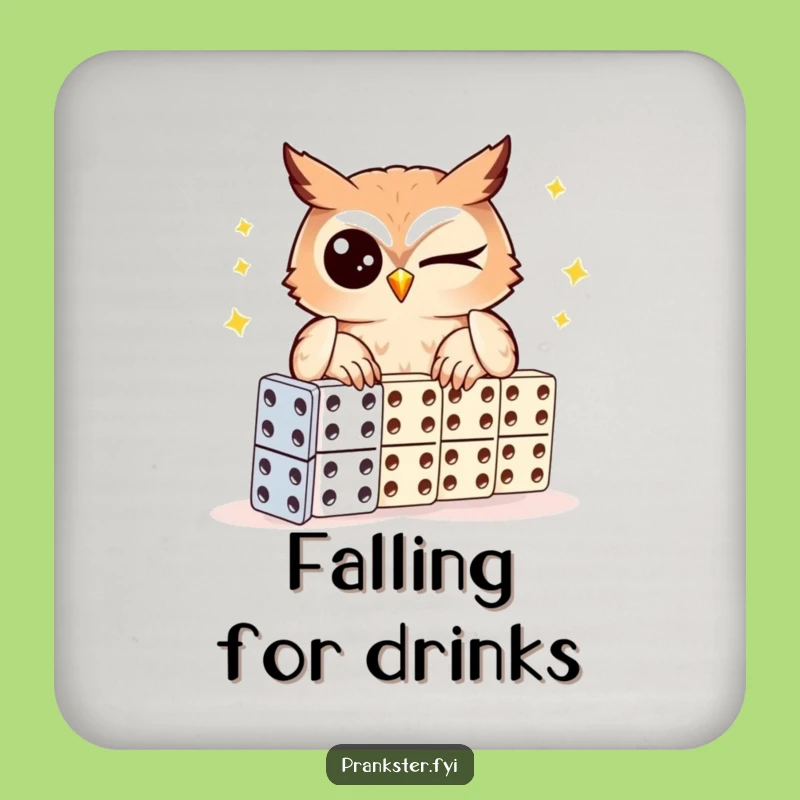 Funny Winking Owl Domino Coaster - Clever Chain Drink Protector, Hilarious Gift