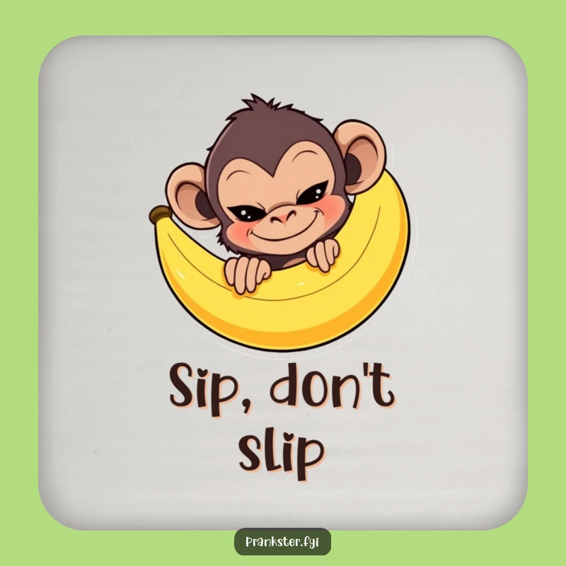 Funny Monkey Banana Coaster: Mischievous Prankster, Perfect Funny Gift!