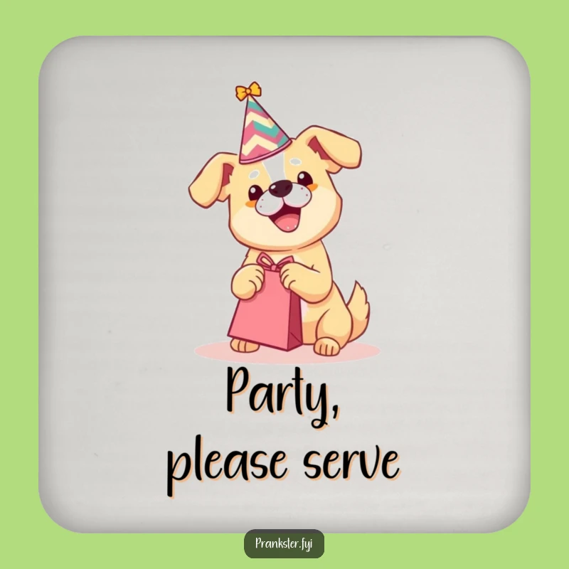 Funny Party Dog Coaster - Playful Pup Shaking Gift Bag Drink Protector Gift