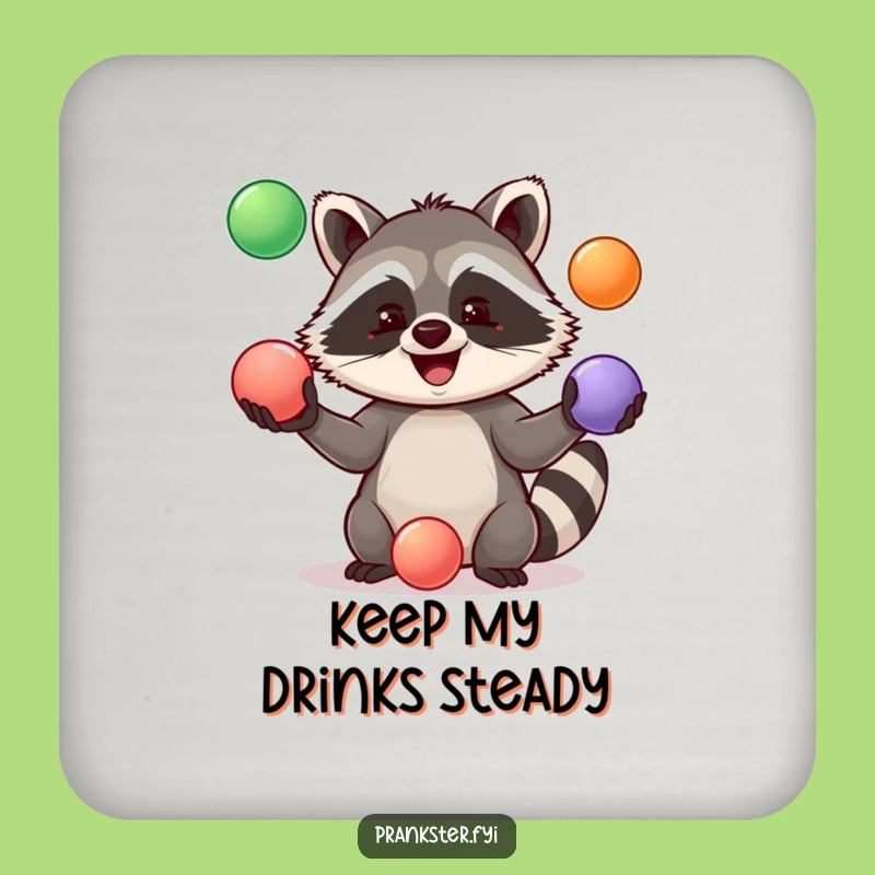 Funny Jolly Raccoon Juggling Coaster - Protect Surfaces with Playful Charm