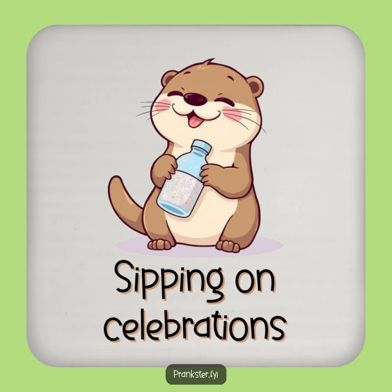 Funny Otter Mischief Drink Coaster: Comedic Surface Sparkle