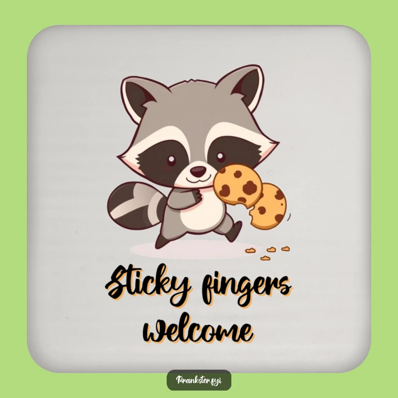 Funny Sly Raccoon Cookie Thief Coaster: Protect Surfaces with Bandit Charm!