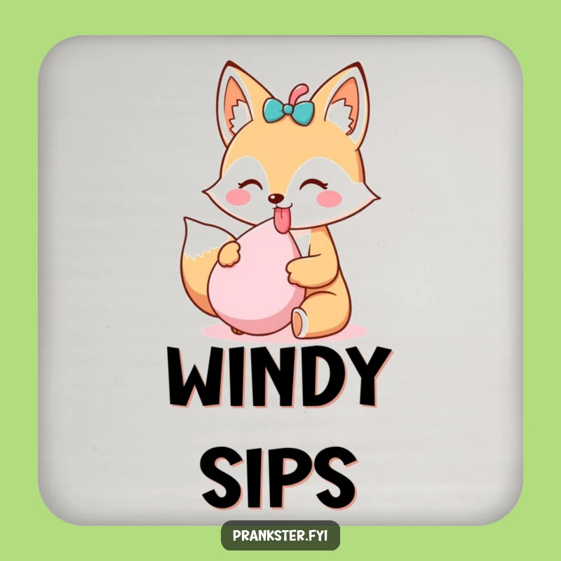 Funny Kawaii Fox Coaster Tongue Out - Bar Top Cheekiness