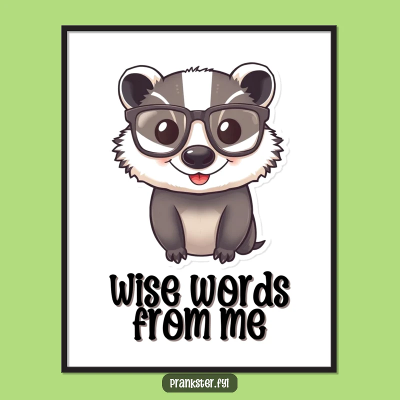Funny Badger Glasses Poster - Hilarious Wall Art for a Smart Gift
