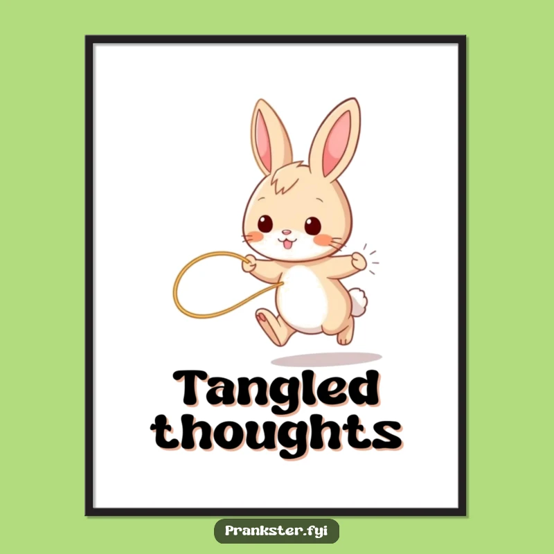 Funny Bunny String Tail Poster - Playful Rabbit Art Print, Whimsical Gag Gift