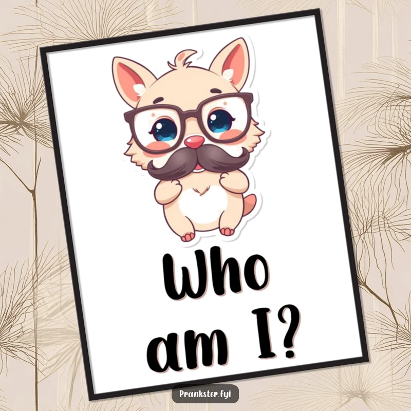 Funny poster of a delighted animal character wearing oversized glasses and holding a fake mustache, adding intellectual humor to walls.