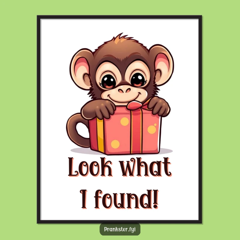 Funny Monkey Art Print - Mischievous Hide-and-Seek Poster