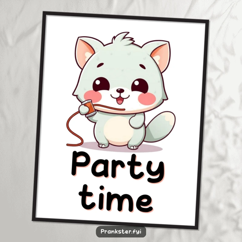 Funny poster of a gleeful animal character spraying silly string, creating a vibrant and playful atmosphere.