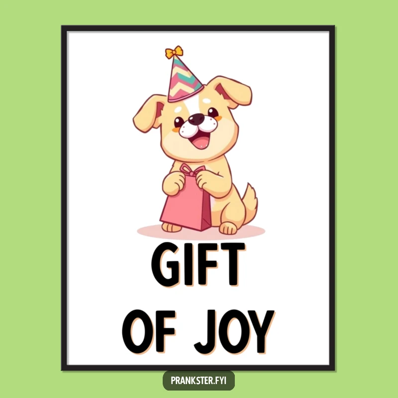 Funny Party Dog Poster - Playful Pup Shaking Gift Bag Wall Art Gift