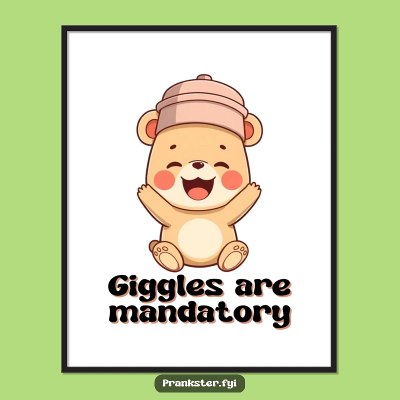 Funny Bear Cub Bucket Head Poster: Hilarious Giggles to Brighten Your Wall!
