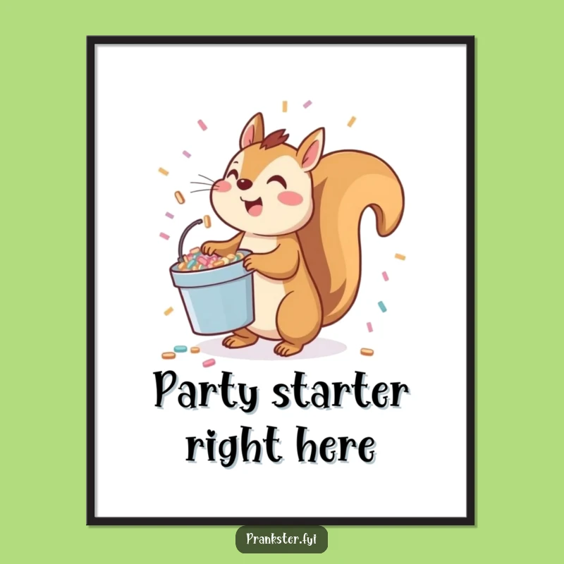 Funny Squirrel Confetti Toss Poster: Playful Wall Art for Festive Decor