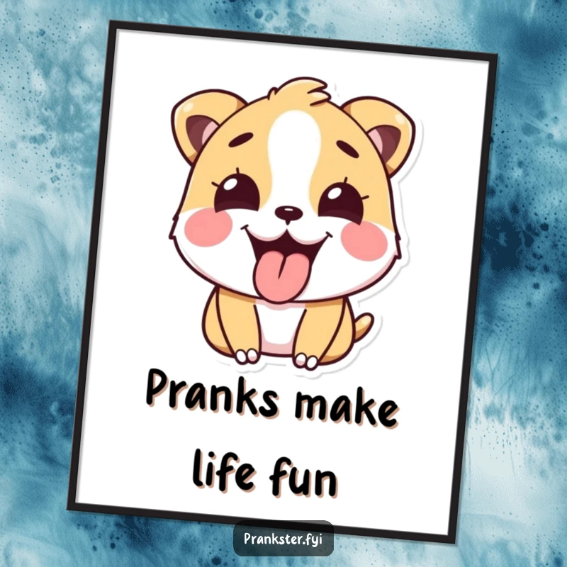 Funny Poster print of a happy animal sticking its tongue out playfully after a prank, a unique funny gift.