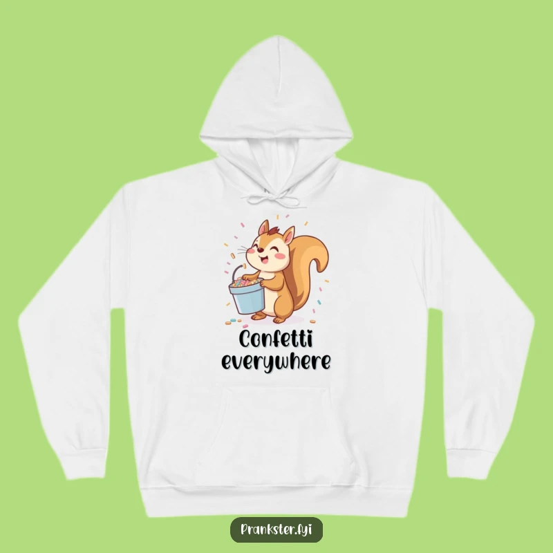 Funny Squirrel Confetti Toss Hoodie: Cozy & Celebratory Animal Sweatshirt