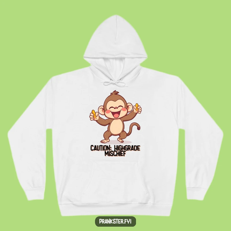 Funny Kawaii Monkey Hoodie Gleefully Throwing Banana Peel - Cozy Humor Gift