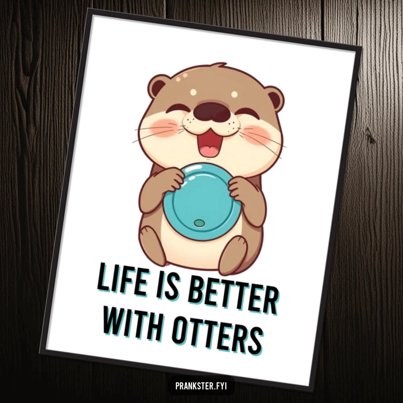 Funny Free Printable Wall Art of a giggling otter excitedly squeezing a joy buzzer, radiating pure silliness.