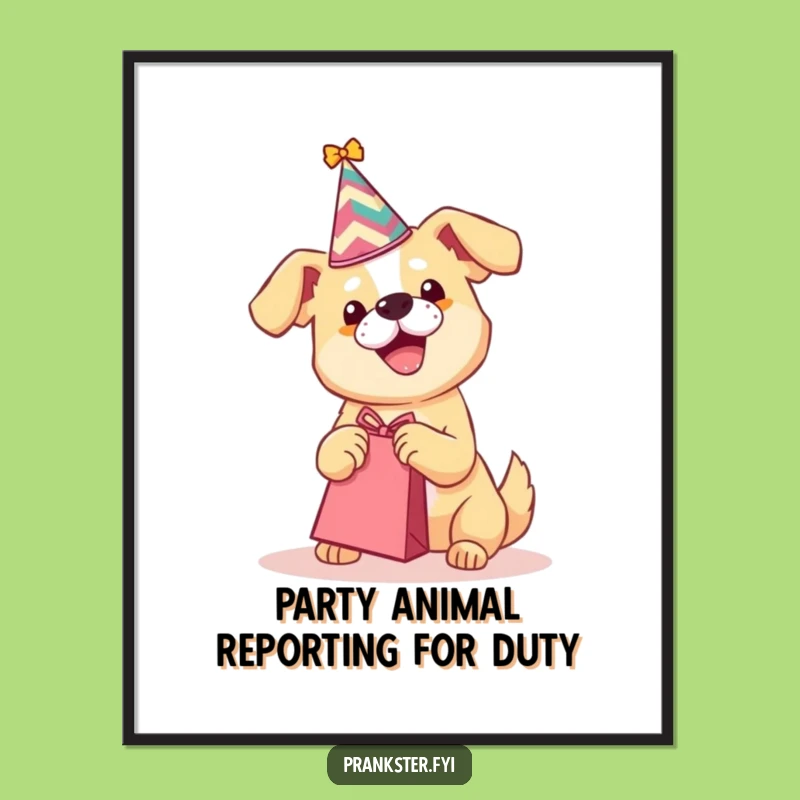 Free Printable Wall Art: Playful Dog with Hat & Gift Funny Downloadable Decor