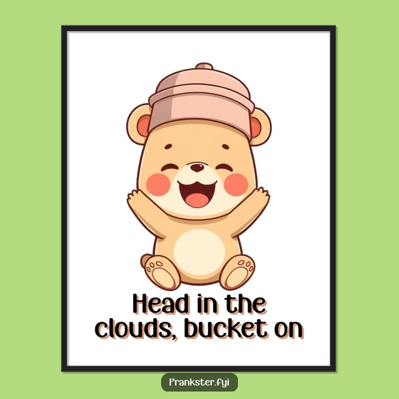 Funny Free Printable Wall Art: Giggling Bucket Head Bear Cub - Downloadable Decor!