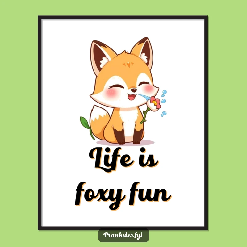 Funny Free Printable Wall Art: Winking Fox Flower Squirt - Downloadable Decor