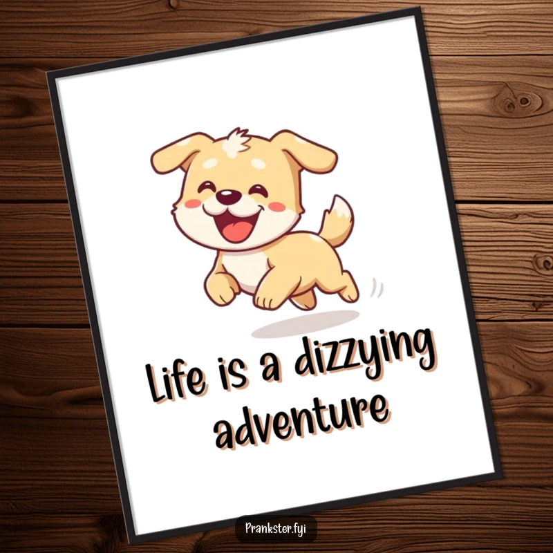 Funny Free Printable Wall Art: A comical dog comically chasing its tail, depicted in a dizzying, humorous style.