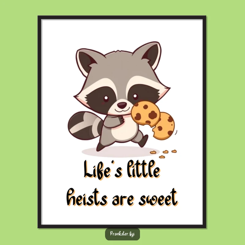 Funny Free Printable Raccoon Wall Art: Cookie Thief Downloadable Decor Gift