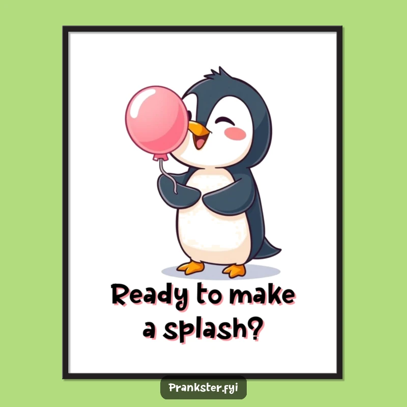 Free Printable Penguin Art: Water Balloon Surprise Funny Downloadable Wall Decor