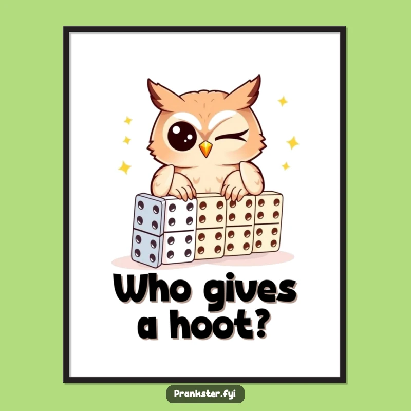 Free Printable Owl Art: Winking Domino Chain Funny Downloadable Wall Decor