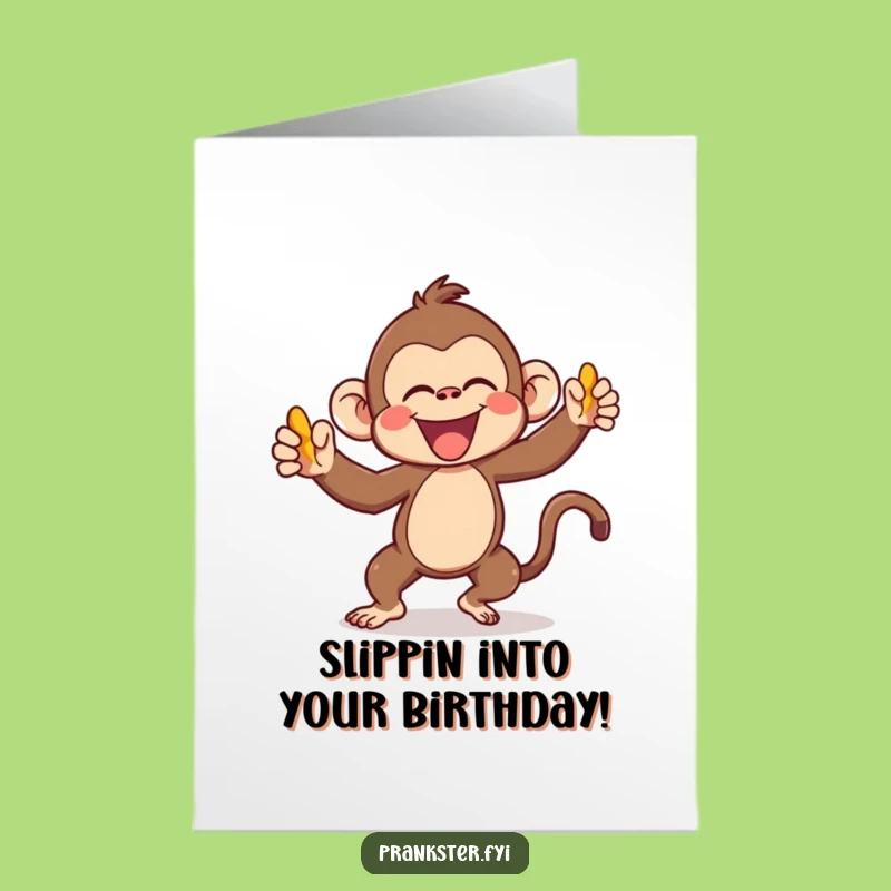 Free Printable Birthday Card: Funny Monkey Banana Peel Toss - Laughable Downloadable Gift