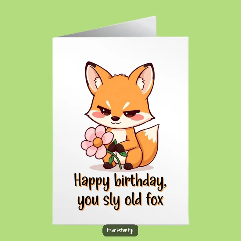 Free Printable Birthday Card: Sly Fox Flower Trick Funny Downloadable Gift