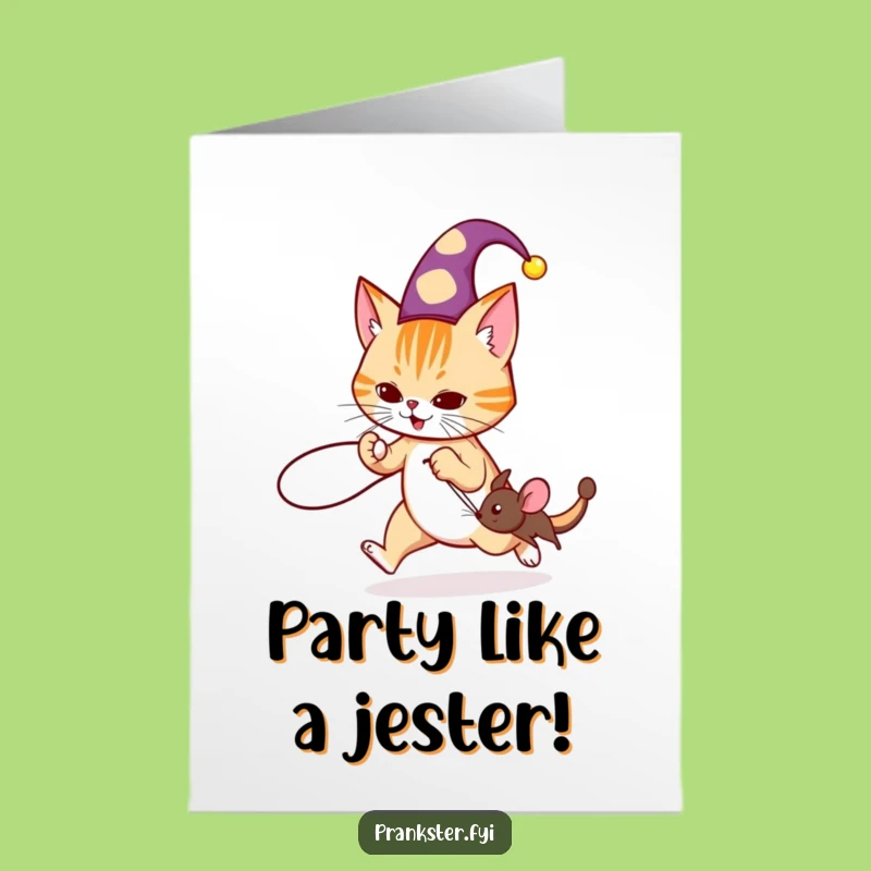 Funny Free Printable Birthday Card: Cat Jester Prank - Hilarious Downloadable Gift!