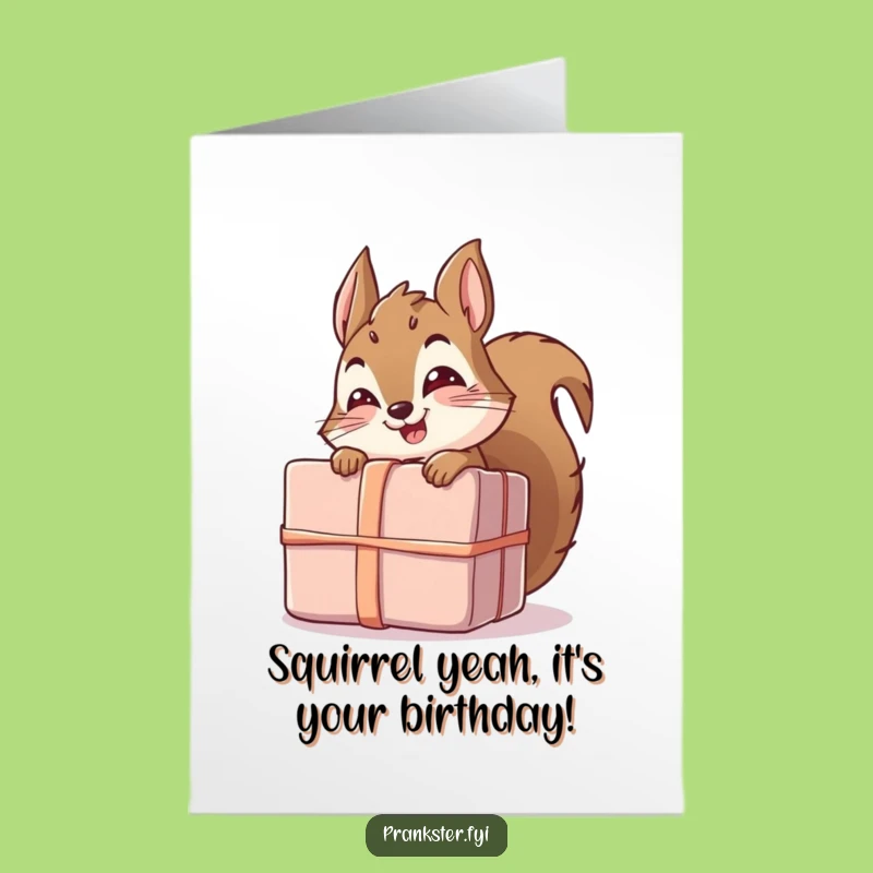 Funny Free Printable Birthday Card: Giggling Squirrel Hiding Gift, Downloadable DIY Fun