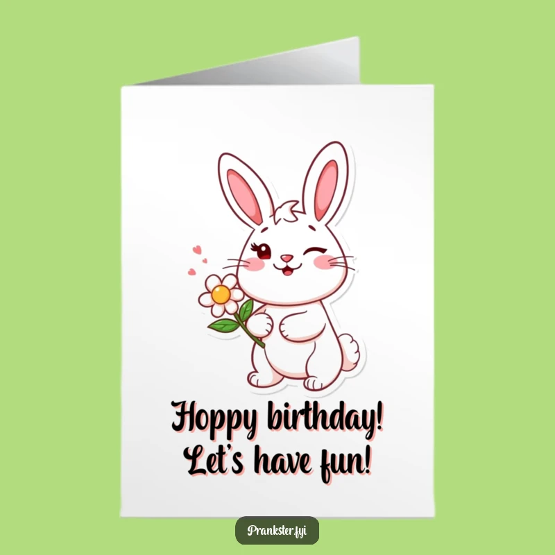 Funny Free Printable Birthday Card: Wink Bunny Squirting Flower, Humorous DIY Gift