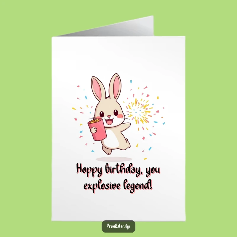 Free Printable Birthday Card: Rabbit & Confetti Blast Funny Downloadable Gift